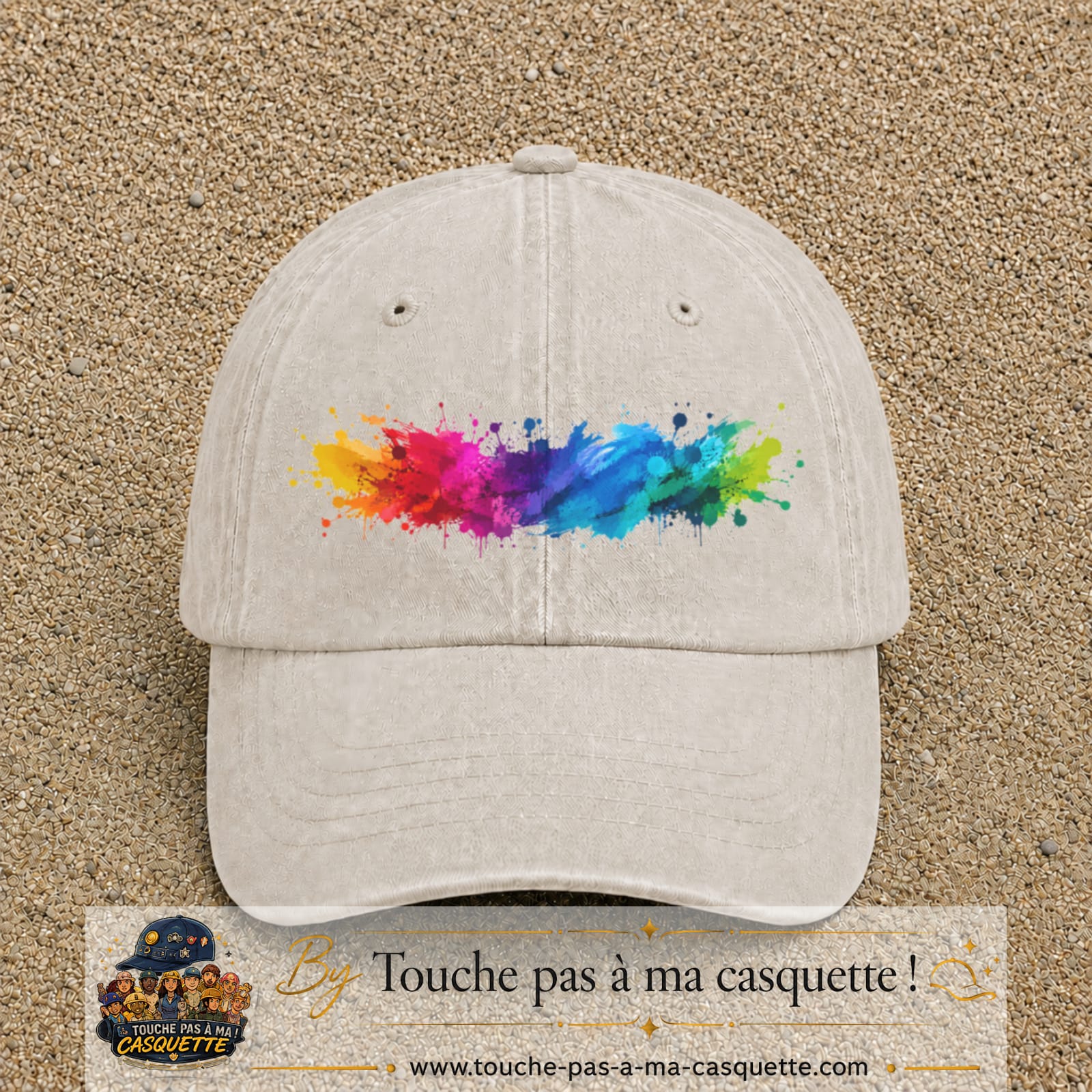 Casquette baseball Beige clair délavé 100% coton avec visuel Éclaboussure peinture 7 cm - image produit principale