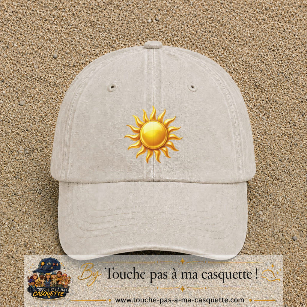 Casquette baseball Beige clair délavé 100% coton avec visuel Soleil brillant 7 cm - image produit principale