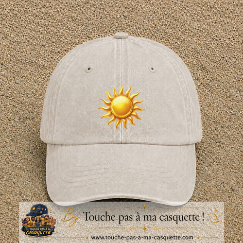 Casquette baseball Beige clair délavé 100% coton avec visuel Soleil brillant 7 cm - image produit principale