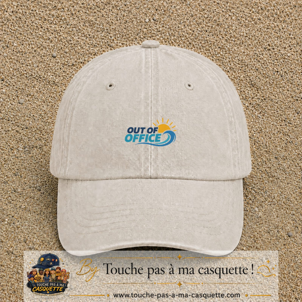 Casquette Beige clair délavé 100% coton avec motif Out of Office vague soleil 3 cm - image principale