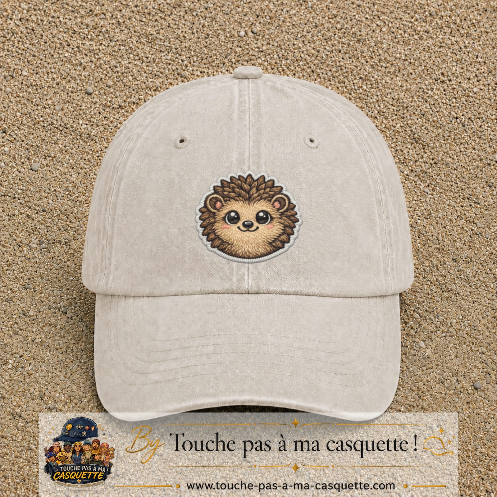 Casquette Beige clair délavé motif Hérisson kawaii 7 cm - vue principale