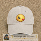 Casquette baseball Beige clair délavé 100% coton avec visuel Emoji bisou cœur 7 cm - image produit principale