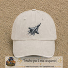 Casquette Beige clair délavé 100% coton avec motif Avion de chasse stylisé 7 cm - image principale