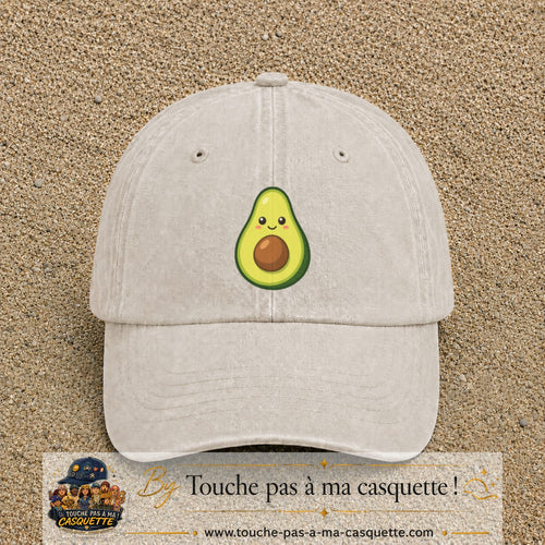 Casquette baseball Beige clair délavé 100% coton avec visuel Avocat kawaii 7 cm - image produit principale