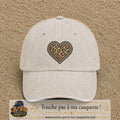 Casquette Beige clair délavé motif Cœur léopard perlé 7 cm - vue principale