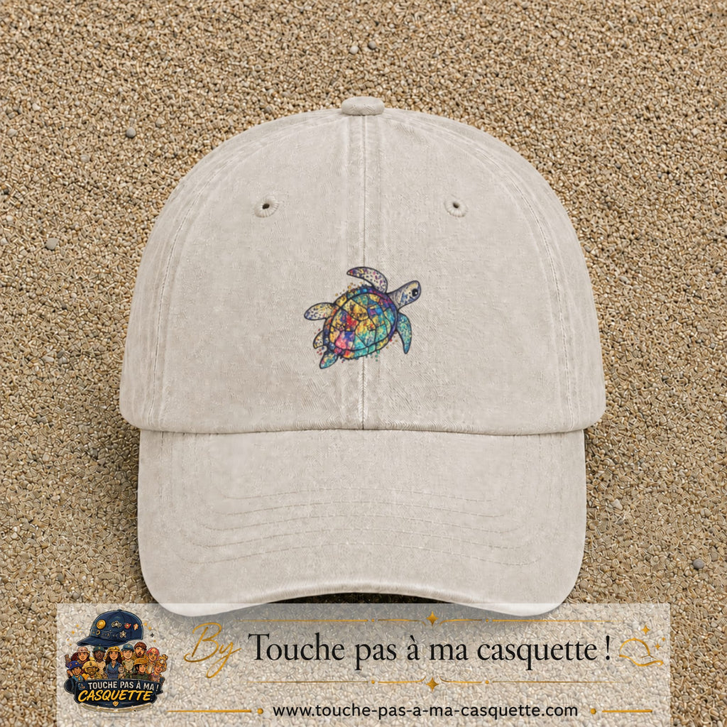 Casquette Beige clair délavé motif Tortue multicolore 5 cm - vue principale