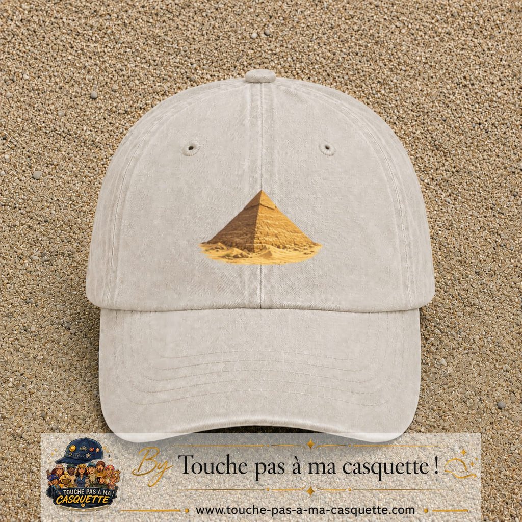 Casquette baseball Beige clair délavé 100% coton avec motif Pyramide égyptienne 7 cm - image principale