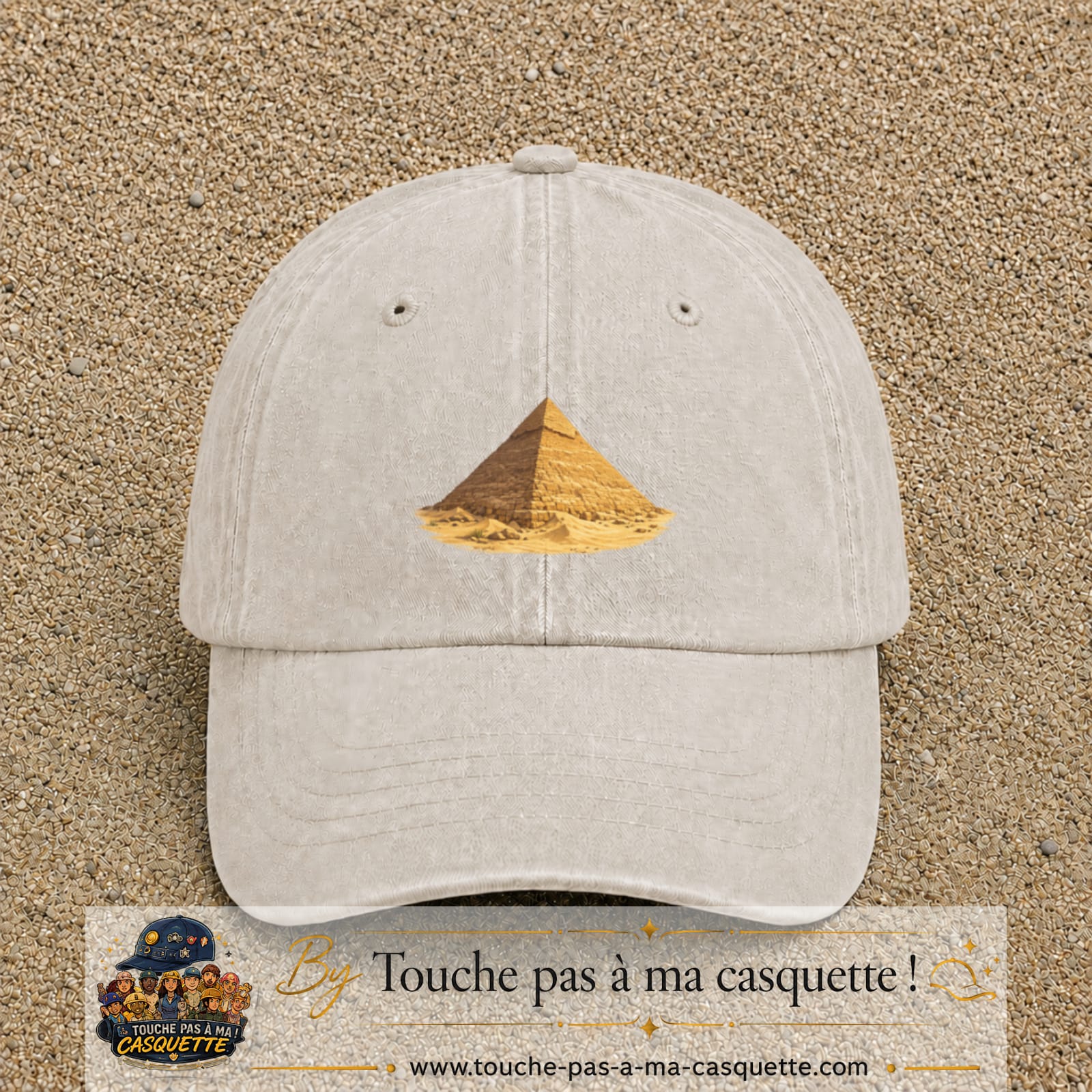 Casquette baseball Beige clair délavé 100% coton avec motif Pyramide égyptienne 7 cm - image principale