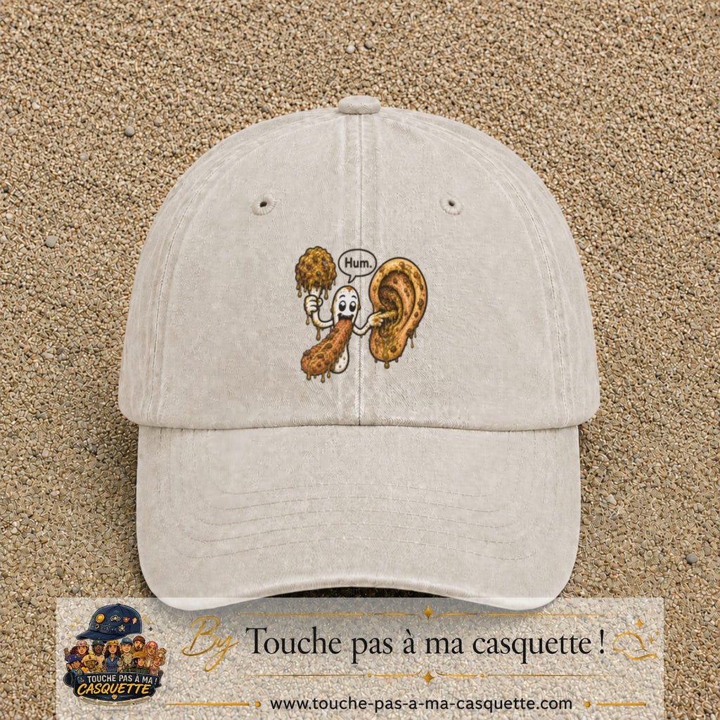Casquette baseball Beige clair délavé 100% coton avec visuel Oreille gourmande 7 cm - image produit principale