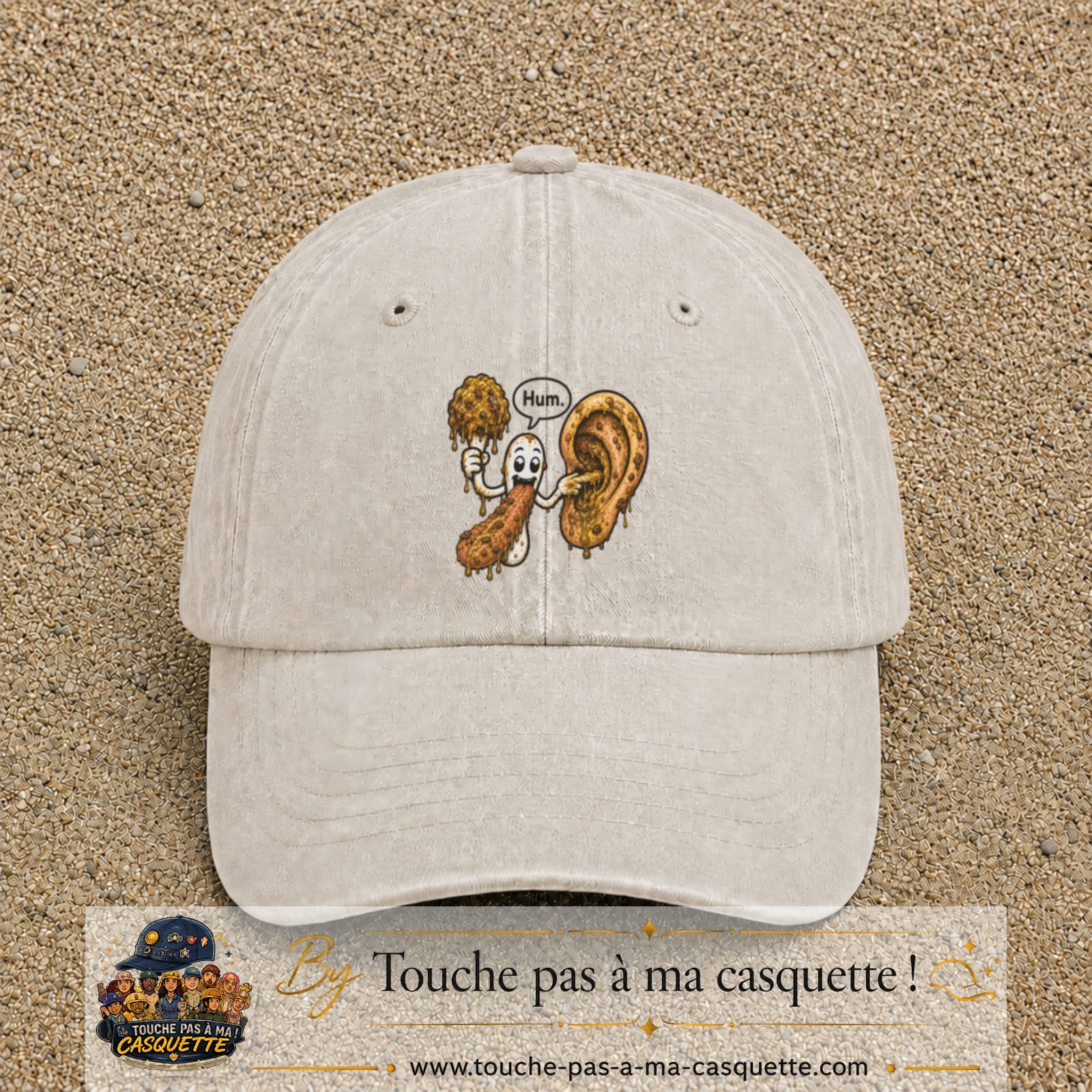 Casquette baseball Beige clair délavé 100% coton avec visuel Oreille gourmande 7 cm - image produit principale