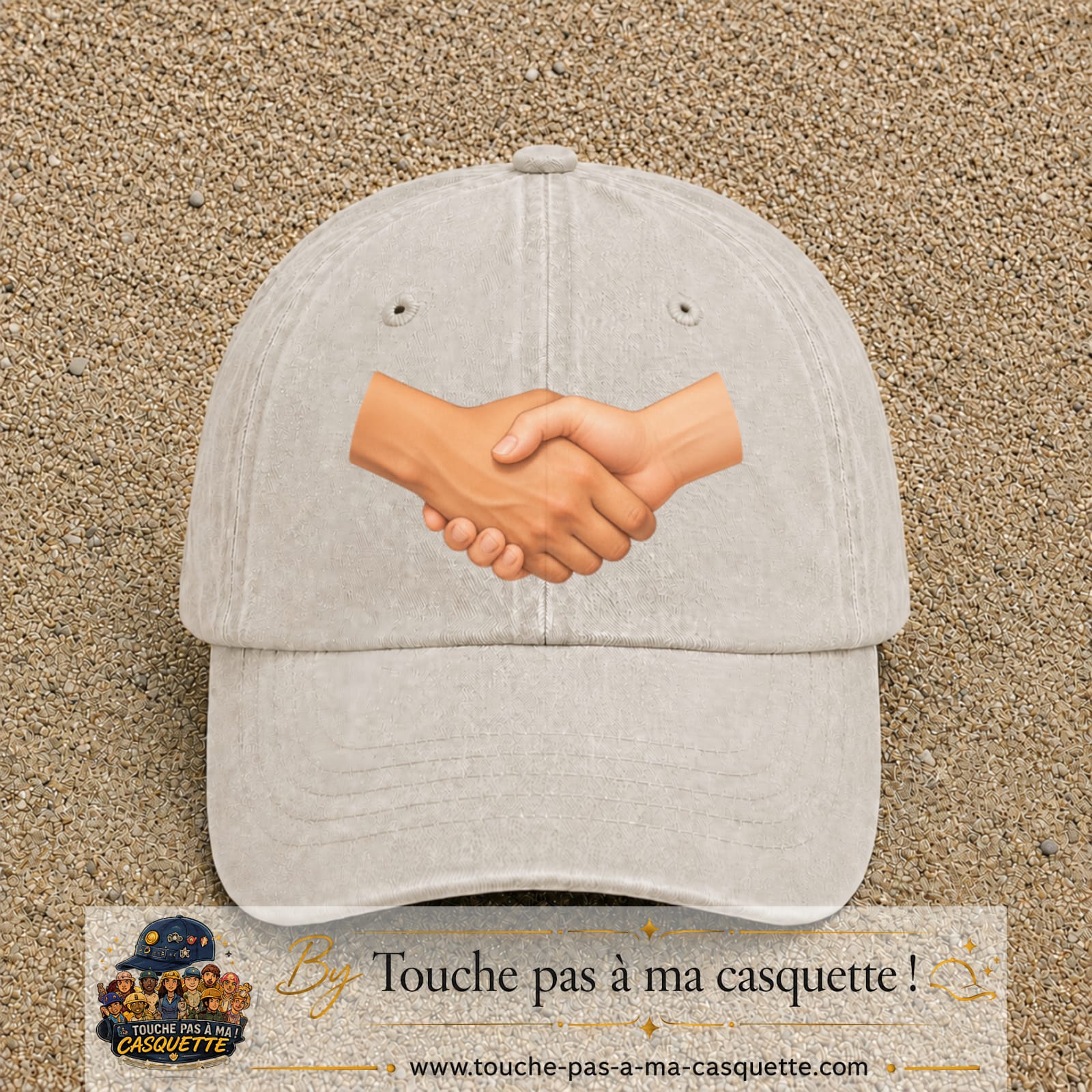 Casquette Beige clair délavé 100% coton avec motif Poignée de main 7 cm - image principale