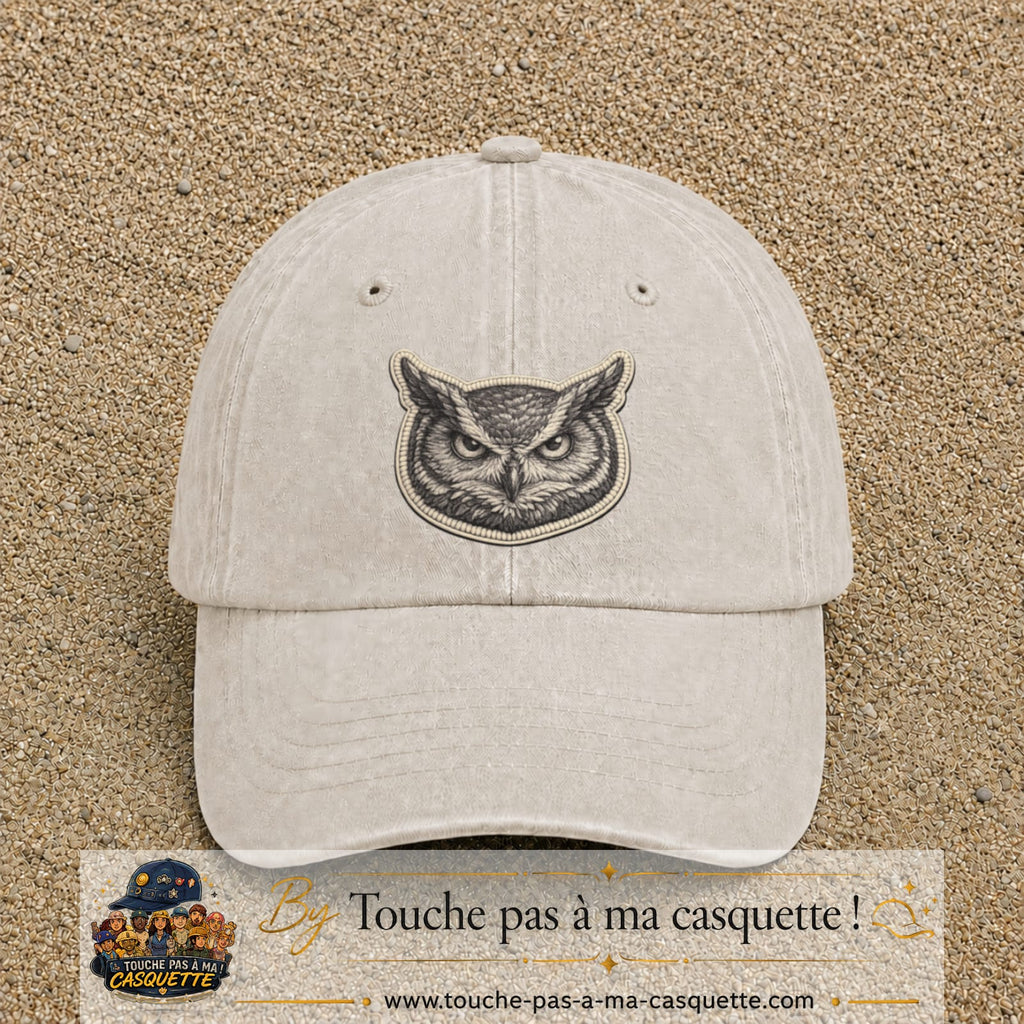 Casquette Beige clair délavé motif Hibou sage 7 cm - vue principale