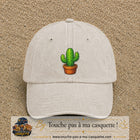 Casquette baseball Beige clair délavé 100% coton avec visuel Cactus en pot 7 cm - image produit principale