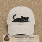 Casquette baseball Beige clair délavé 100% coton avec visuel Chat noir couché 7 cm - image produit principale