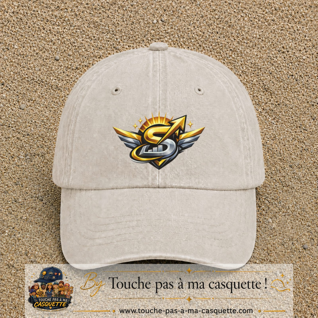 Casquette baseball Beige clair délavé 100% coton avec visuel Éclair ailé sport 7 cm - image produit principale