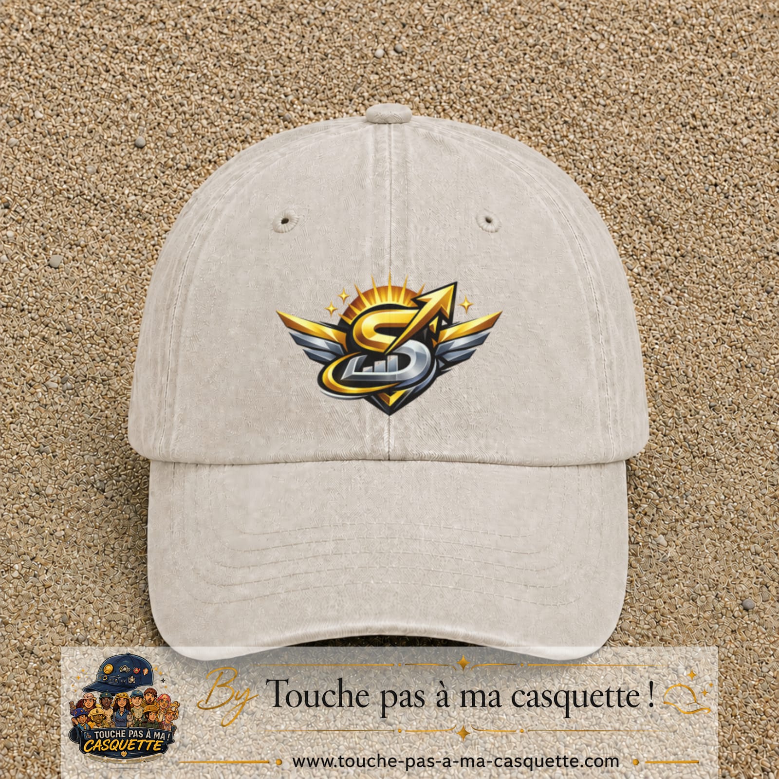 Casquette baseball Beige clair délavé 100% coton avec visuel Éclair ailé sport 7 cm - image produit principale