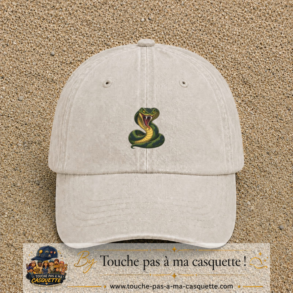 Casquette baseball Beige clair délavé 100% coton avec visuel Cobra cartoon 5 cm - image produit principale