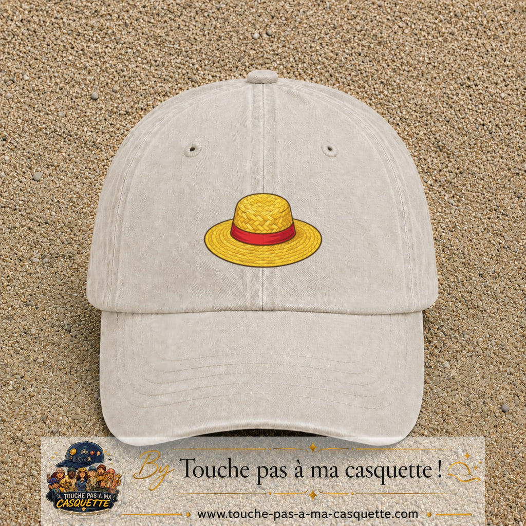Casquette baseball Beige clair délavé 100% coton avec motif Chapeau de paille 3 cm - image principale