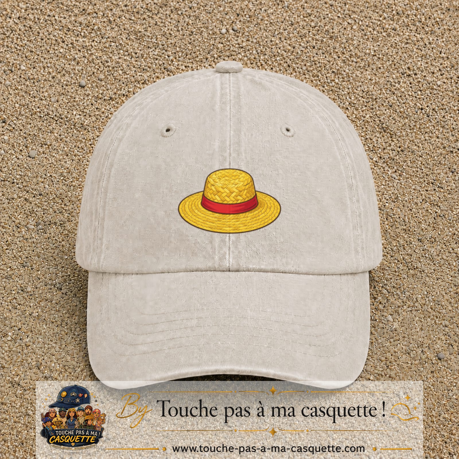 Casquette baseball Beige clair délavé 100% coton avec motif Chapeau de paille 3 cm - image principale