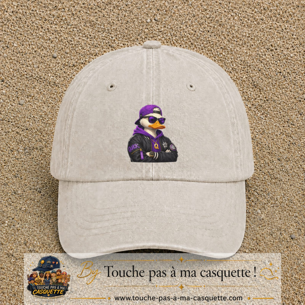 Casquette Beige clair délavé 100% coton avec motif Canard rappeur violet 7 cm - image principale