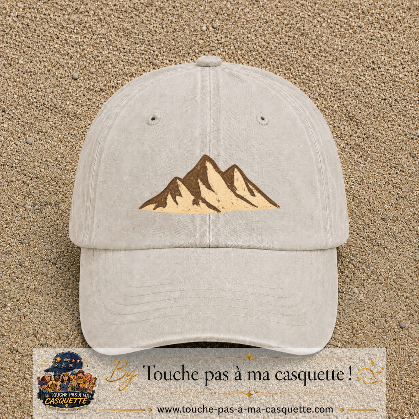 Casquette Beige clair délavé 100% coton avec motif Montagnes bohèmes 5 cm - image principale