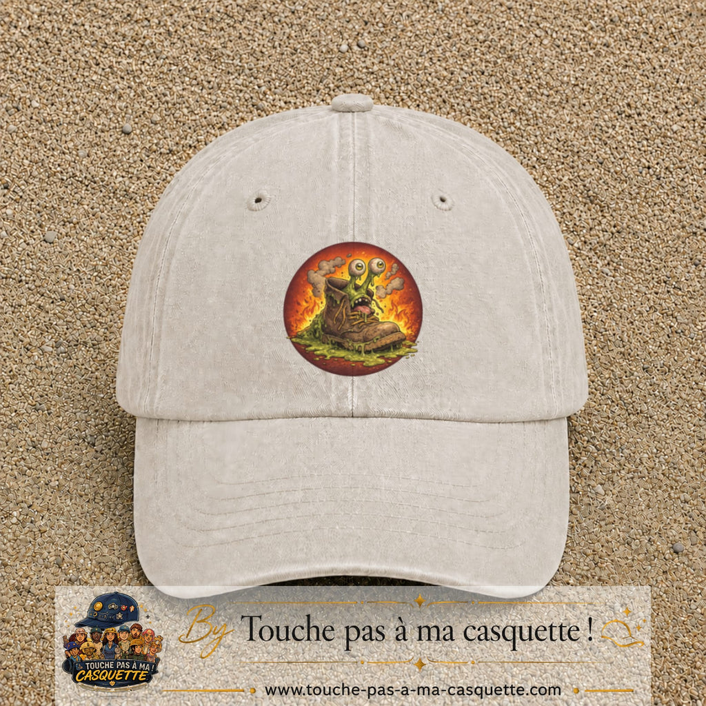 Casquette baseball Beige clair délavé 100% coton avec visuel Chaussure monstre 7 cm - image produit principale