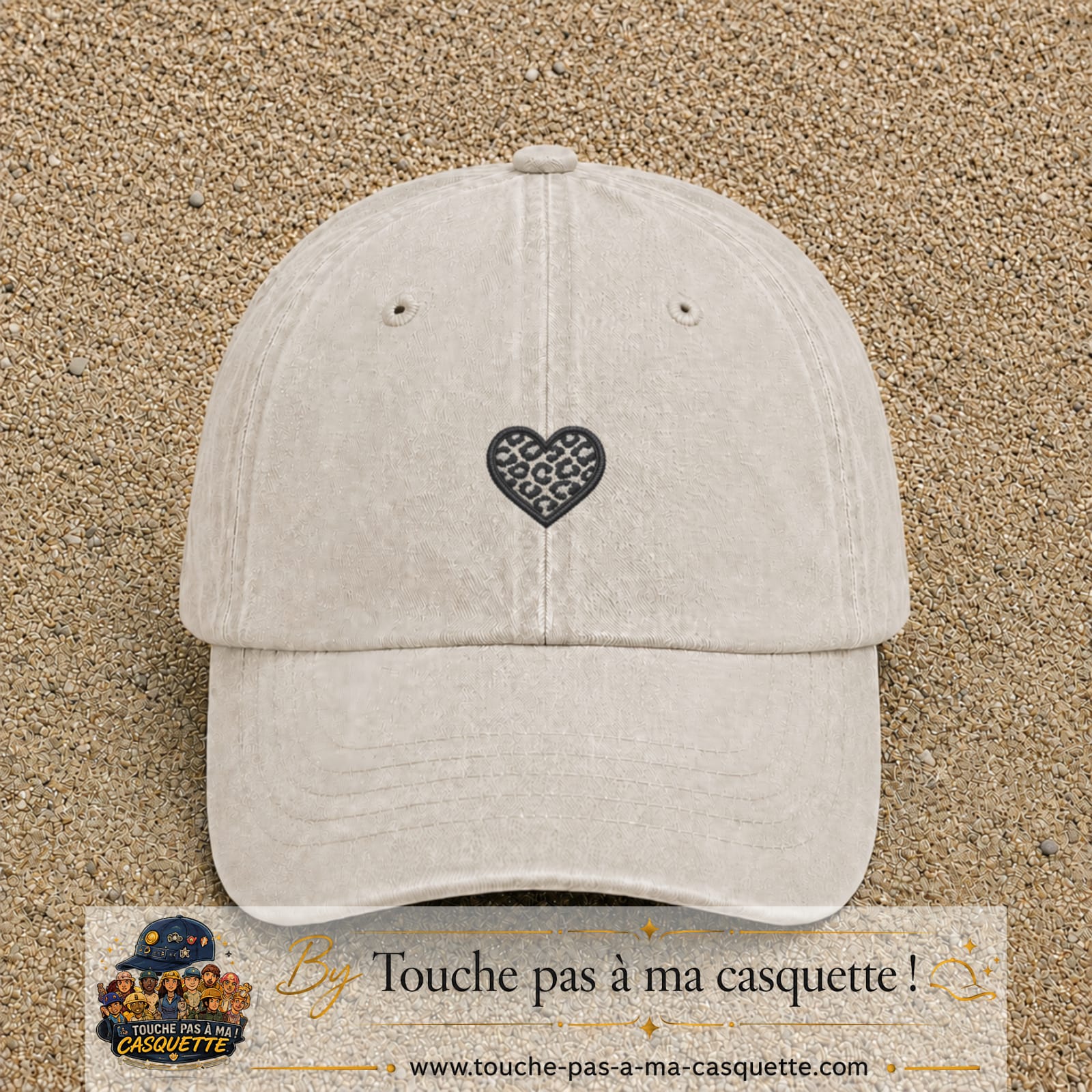 Casquette Beige clair délavé motif Cœur safari 3 cm - vue principale