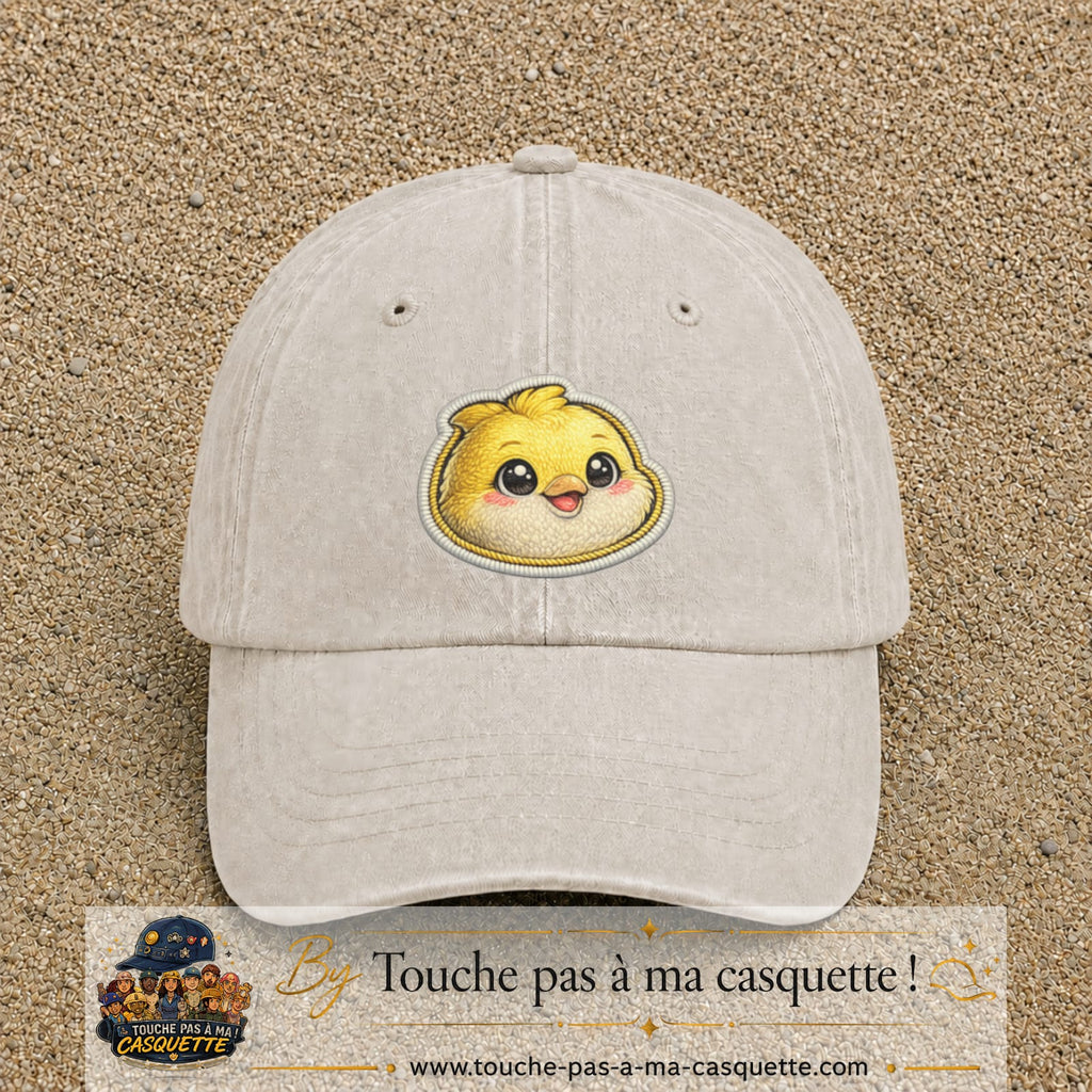 Casquette Beige clair délavé motif Poussin joyeux 7 cm - vue principale