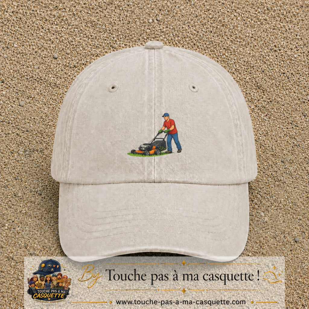 Casquette baseball Beige clair délavé 100% coton avec motif Jardinier avec tondeuse 5 cm - image principale