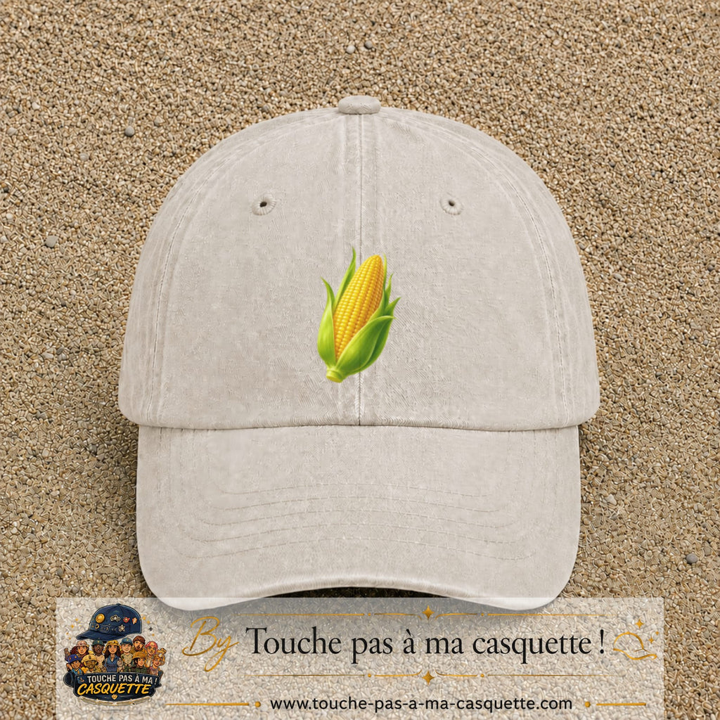 Casquette baseball Beige clair délavé 100% coton avec visuel Épi de maïs 7 cm - image produit principale