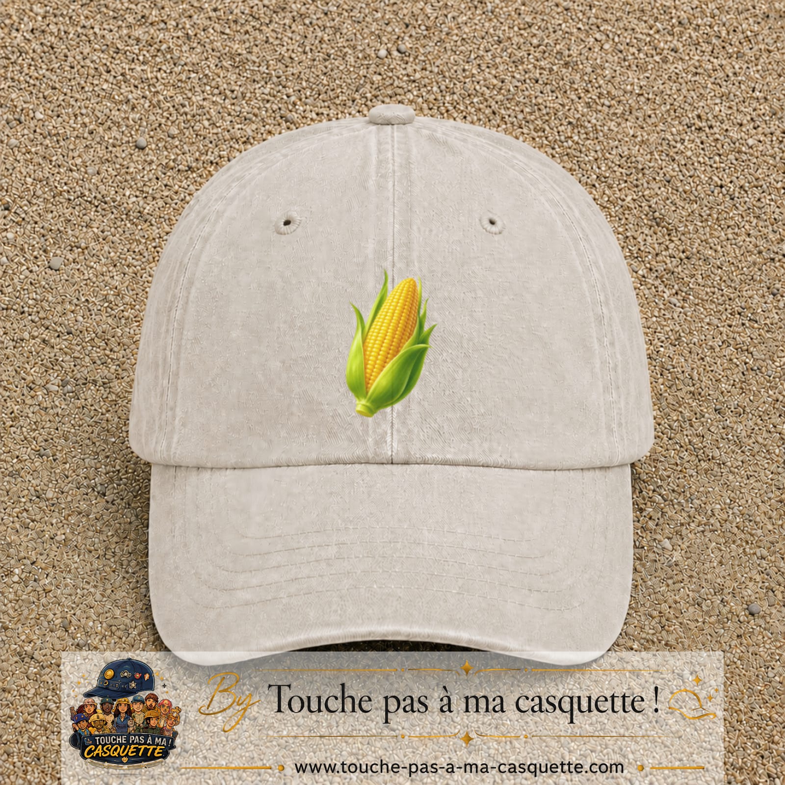 Casquette baseball Beige clair délavé 100% coton avec visuel Épi de maïs 7 cm - image produit principale