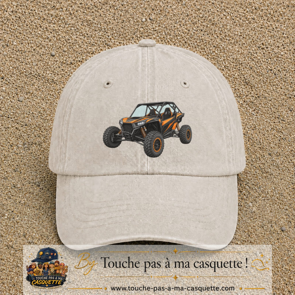 Casquette Beige clair délavé 100% coton avec motif Buggy tout-terrain orange 7 cm - image principale