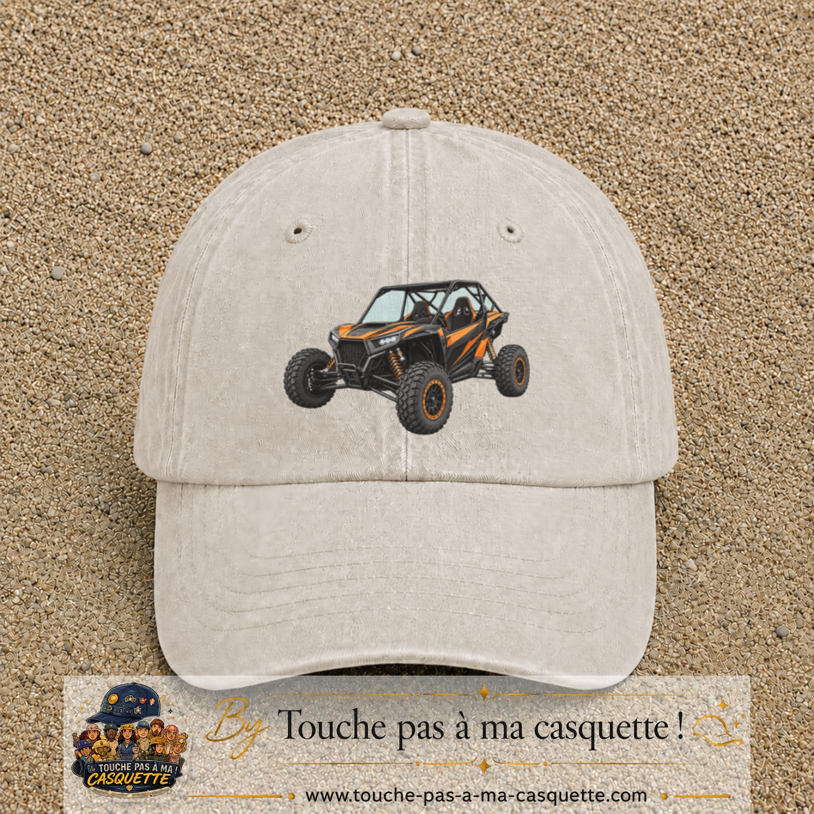 Casquette Beige clair délavé 100% coton avec motif Buggy tout-terrain orange 7 cm - image principale