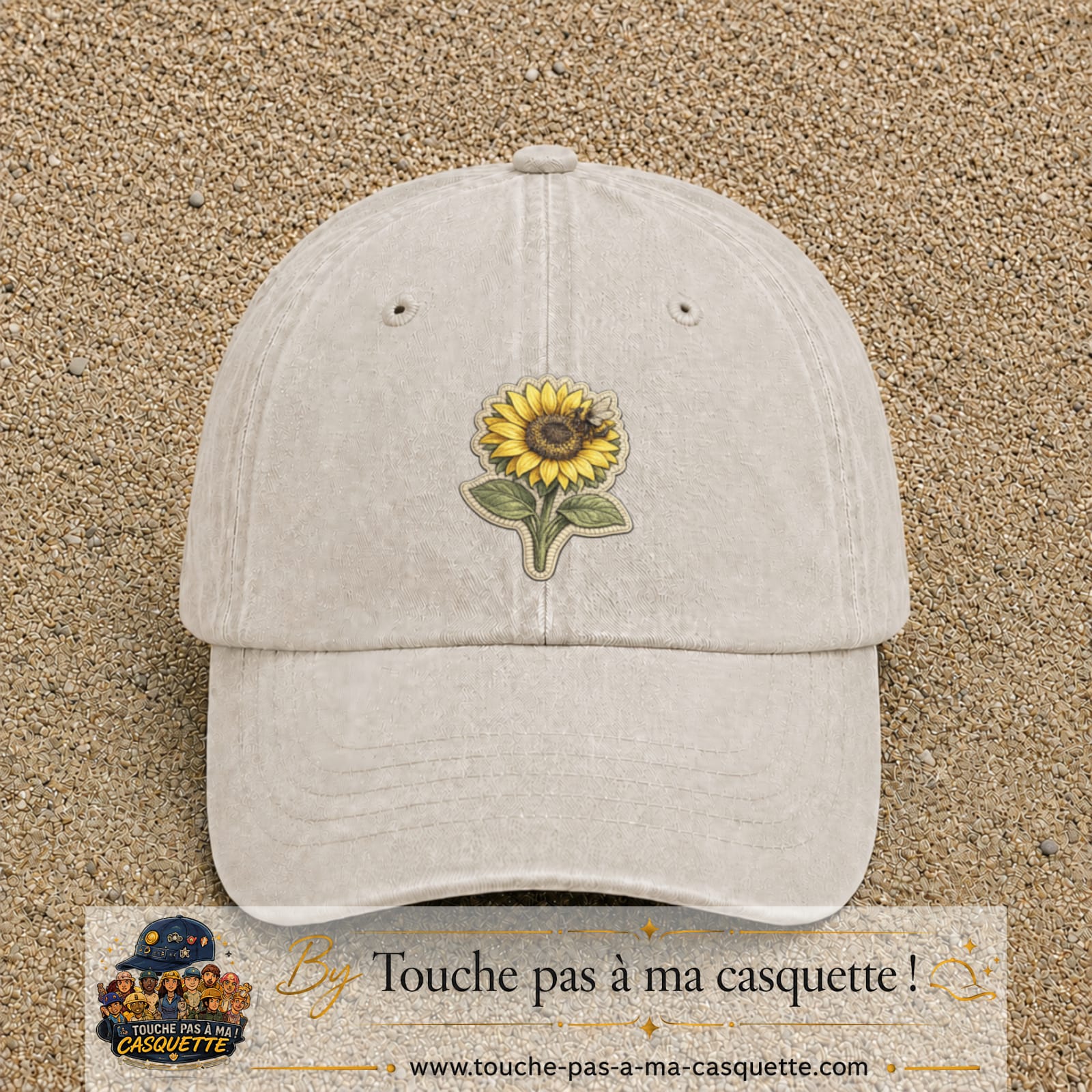 Casquette Beige clair délavé motif Tournesol patch 7 cm - vue principale