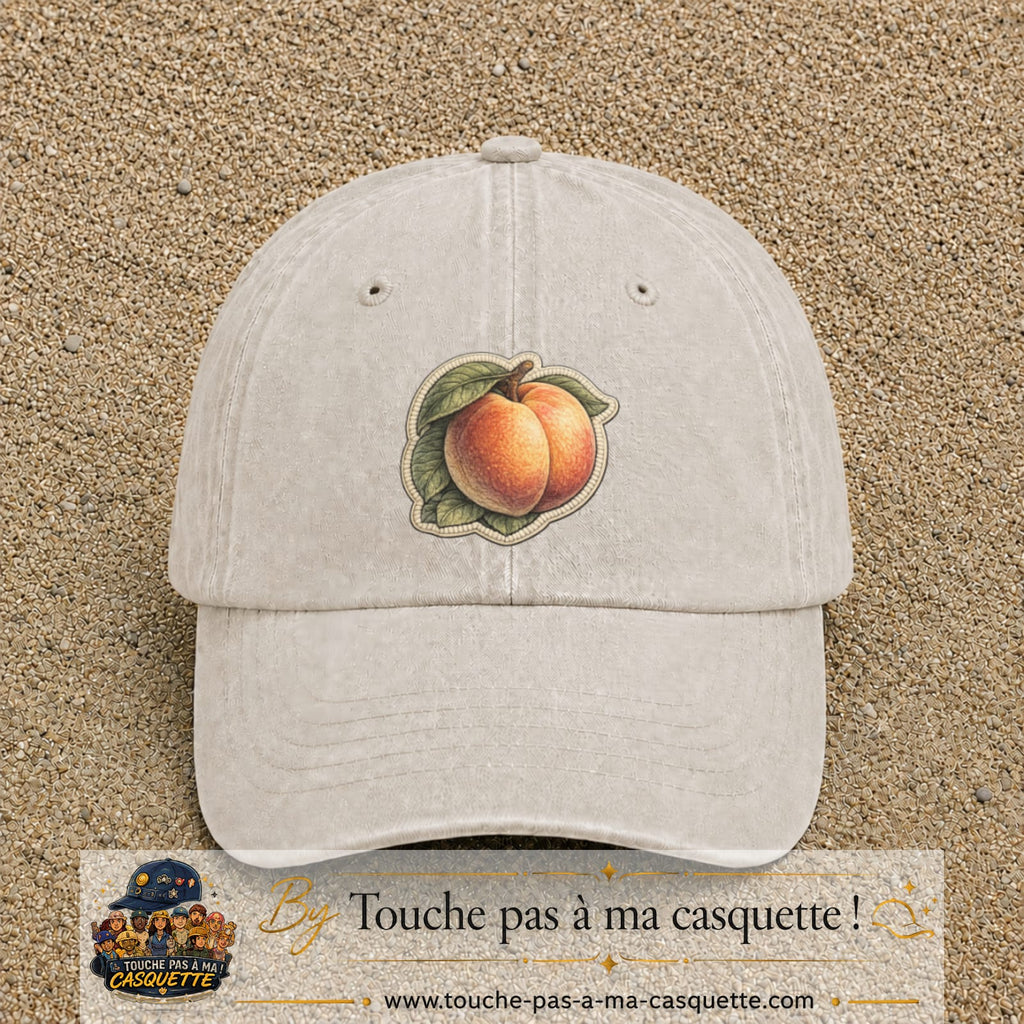 Casquette Beige clair délavé motif Pêches fruitées 7 cm - vue principale