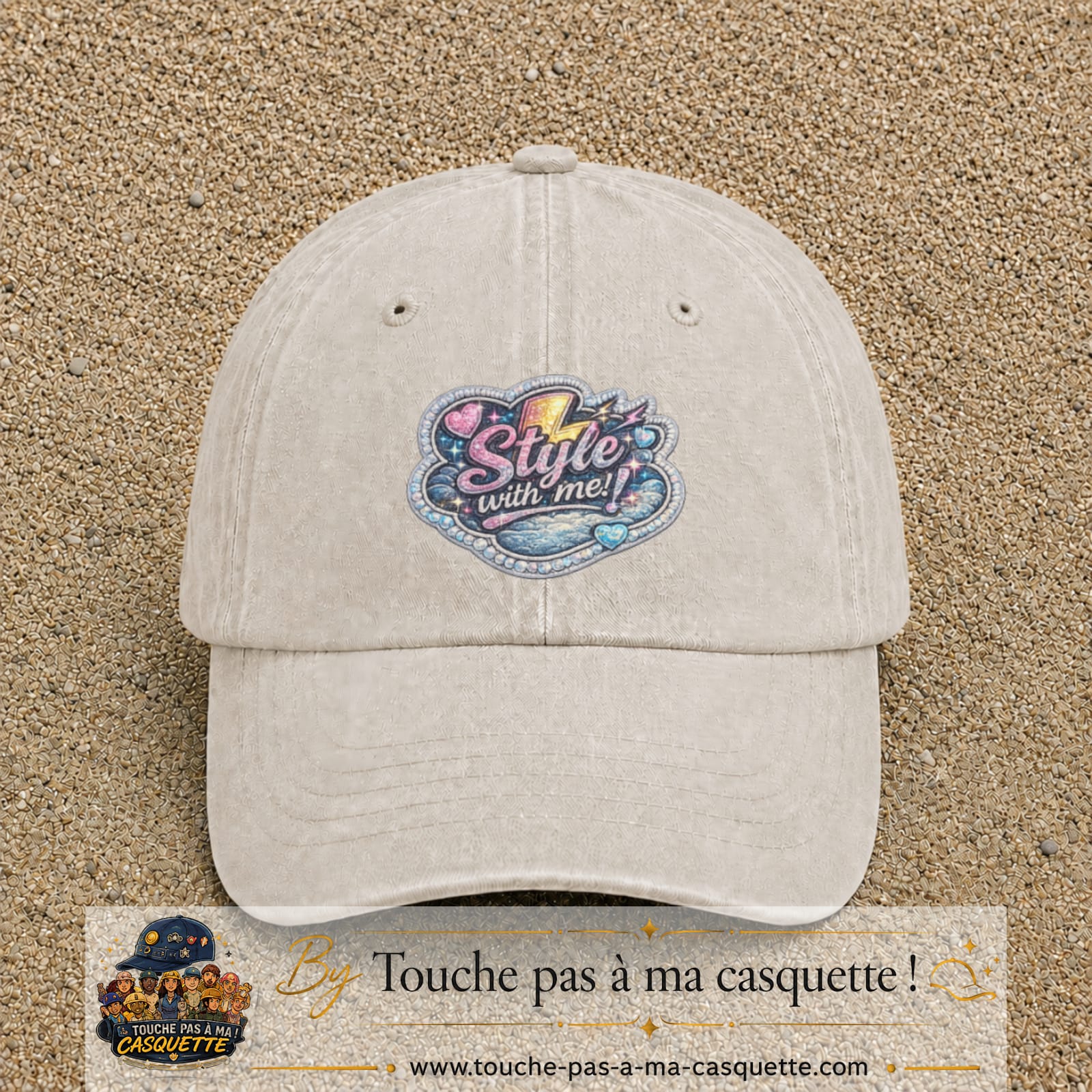 Casquette Beige clair délavé motif Message Style with me 7 cm - vue principale