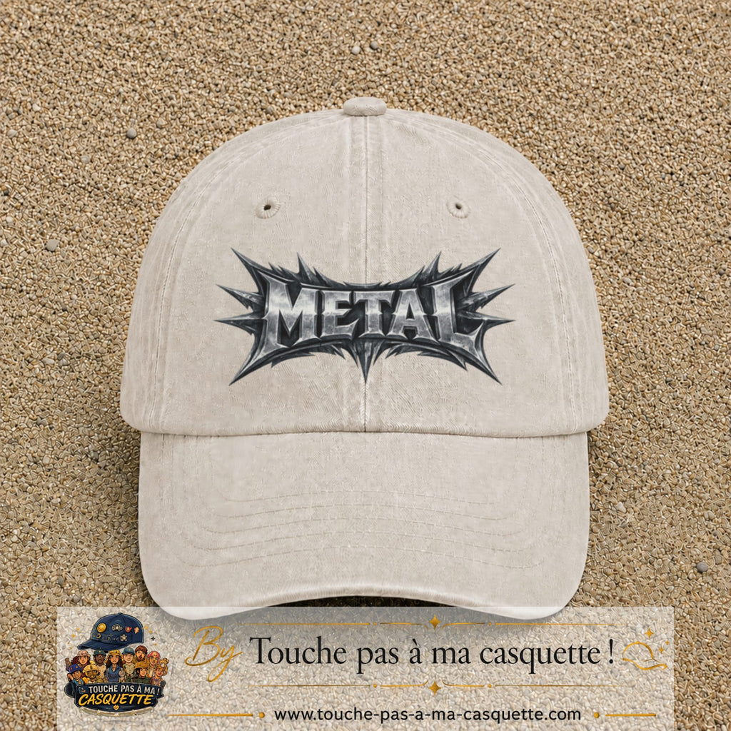 Casquette baseball Beige clair délavé 100% coton avec visuel Typographie métal 7 cm - image produit principale