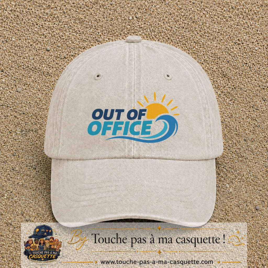 Casquette Beige clair délavé 100% coton avec motif Out of Office vague soleil 7 cm - image principale