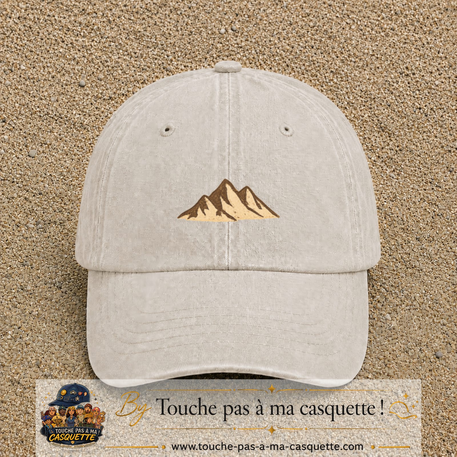 Casquette Beige clair délavé 100% coton avec motif Montagnes bohèmes 3 cm - image principale