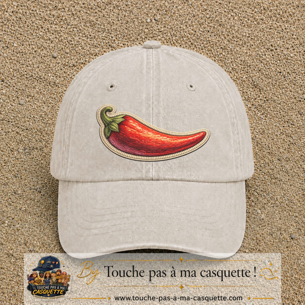 Casquette Beige clair délavé motif Piment piquant 7 cm - vue principale