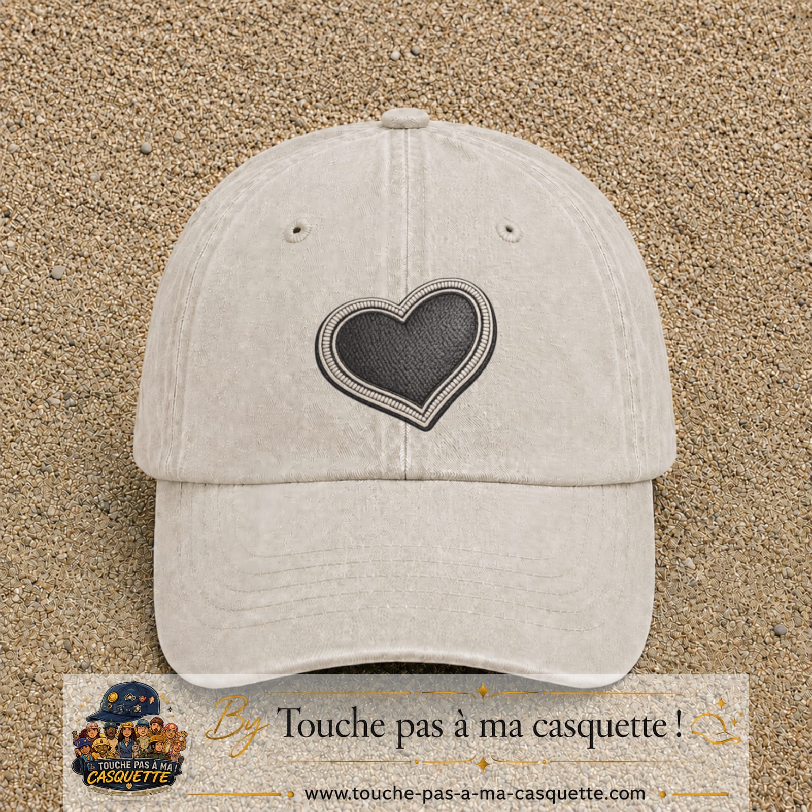 Casquette Beige clair délavé motif Cœur penché 7 cm - vue principale