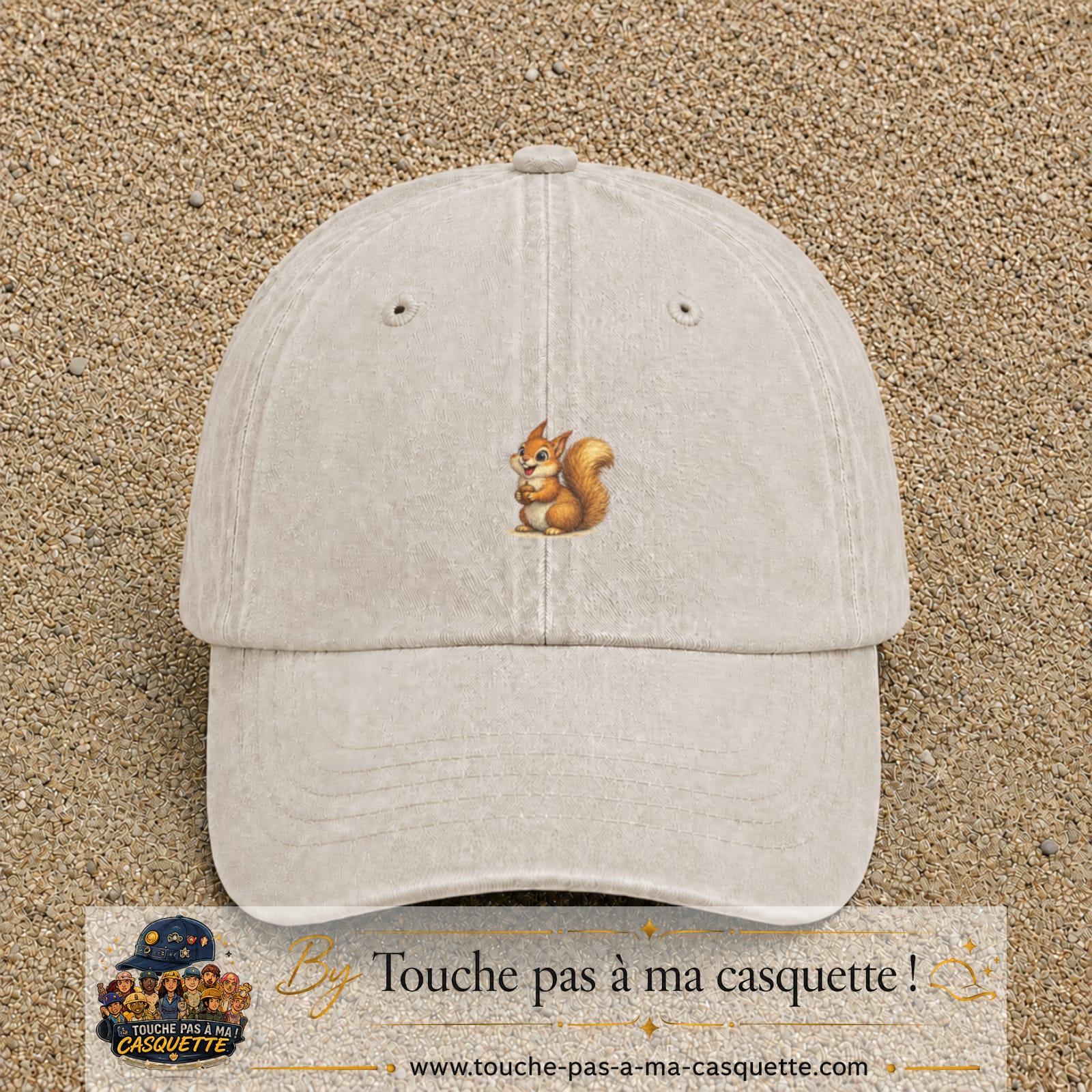 Casquette baseball Beige clair délavé 100% coton avec visuel Écureuil 5 cm - image produit principale