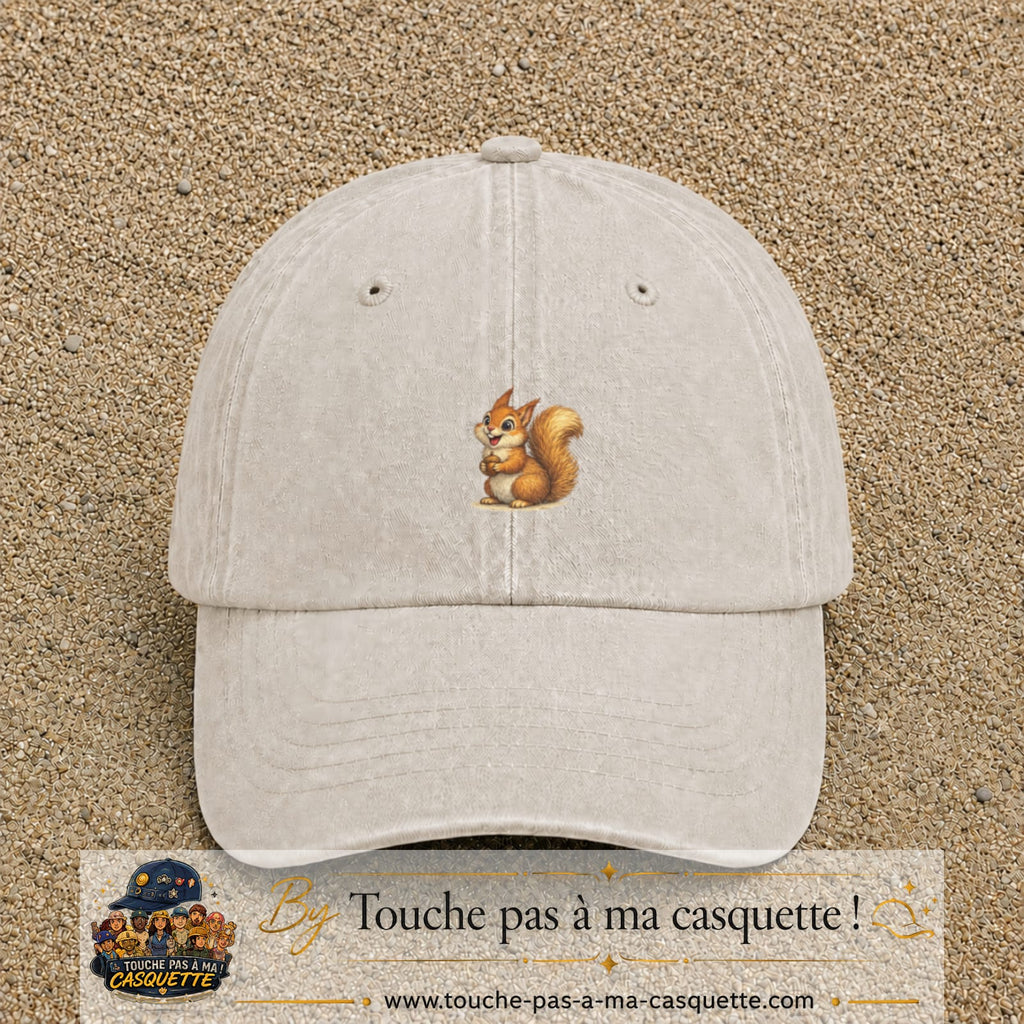 Casquette baseball Beige clair délavé 100% coton avec visuel Écureuil 7 cm - image produit principale