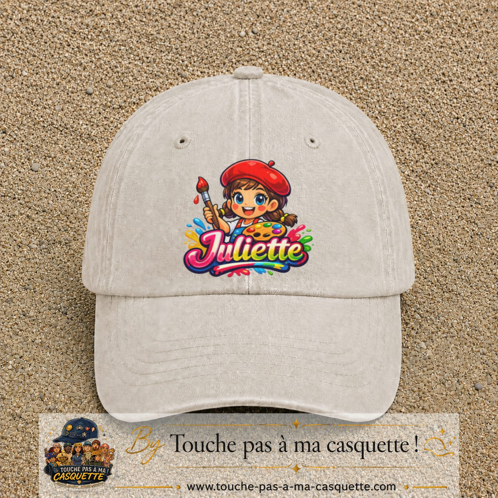 Casquette baseball Beige clair délavé 100% coton avec motif Juliette 7 cm - image principale