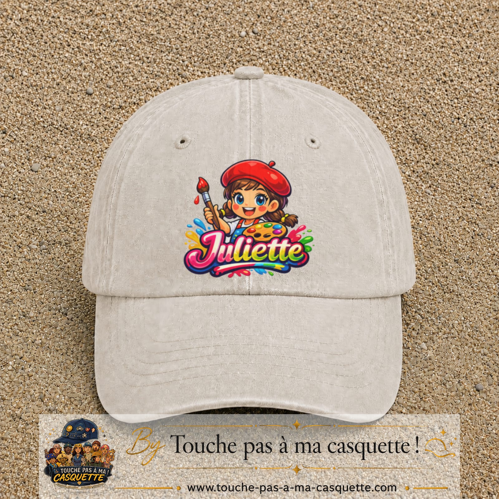 Casquette baseball Beige clair délavé 100% coton avec motif Juliette 7 cm - image principale
