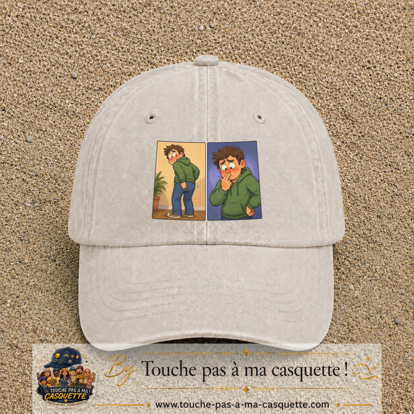 Casquette baseball Beige clair délavé 100% coton avec visuel Humour odeur 7 cm - image produit principale