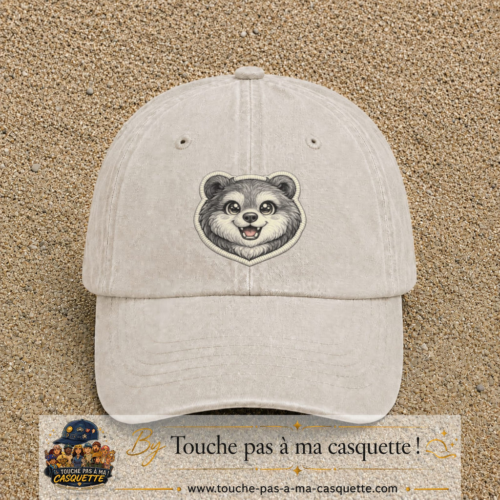 Casquette Beige clair délavé motif Ourson joyeux 7 cm - vue principale
