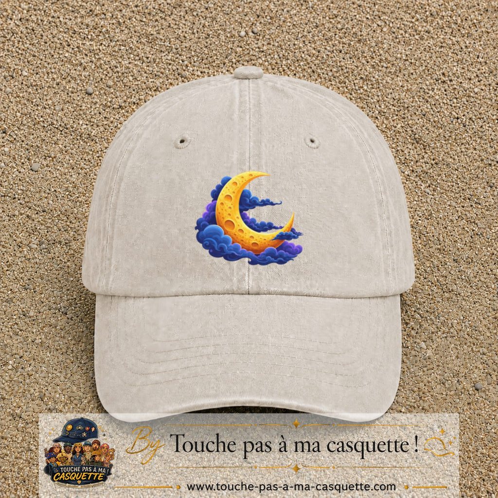 Casquette baseball Beige clair délavé 100% coton avec motif Lune croissant 7 cm - image principale