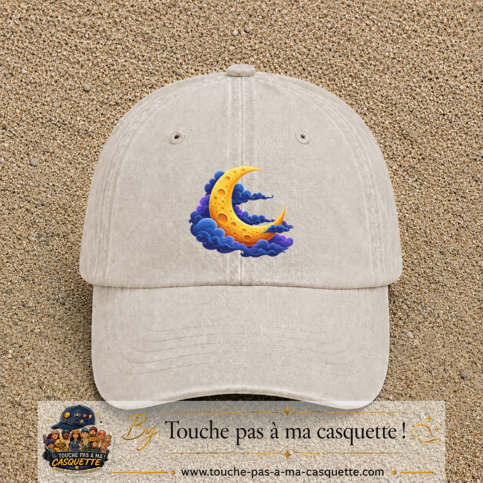 Casquette baseball Beige clair délavé 100% coton avec motif Lune croissant 7 cm - image principale