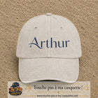 Casquette baseball Beige clair délavé 100% coton avec visuel Prénom Arthur élégant 7 cm - image produit principale